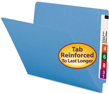 Smead™ Shelf-Master® Reinforced End Tab Colored Folders Straight Tabs, Letter Size, 0.75" Expansion, Blue, 100/Box