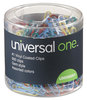 A Picture of product UNV-95001 Universal® Plastic-Coated Paper Clips with One-Compartment Dispenser Tub, #1, Assorted Colors, 500/Pack