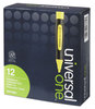 A Picture of product UNV-18861 Universal One™ Desk Highlighters with Comfort Grip,  Chisel Tip, Fluorescent Yellow, Dozen