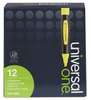 A Picture of product UNV-18861 Universal One™ Desk Highlighters with Comfort Grip,  Chisel Tip, Fluorescent Yellow, Dozen