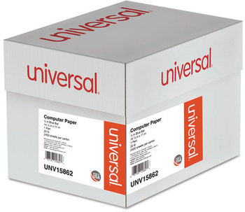 Universal® Printout Paper 1-Part, 20 lb Bond Weight, 14.88 x 11, White/Blue Bar, 2,400/Carton