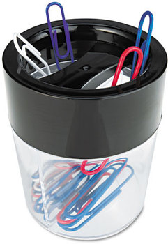 Universal® Round Magnetic Clip Dispenser 2 Compartments, Plastic, 2.5" Diameter x 3"h, Black/Clear