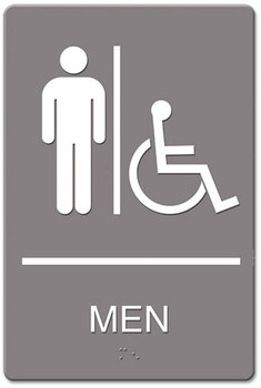 Headline® Sign ADA Sign,  Men Restroom Wheelchair Accessible Symbol, Molded Plastic, 6 x 9, Gray
