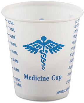 SOLO® Cup Company Paper Medical & Dental Graduated Cups,  3oz, White/Blue, 100/Bag, 50 Bags/Carton