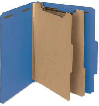 Smead™ 100% Recycled Pressboard Classification Folders 2" Expansion, 2 Dividers, 6 Fasteners, Letter Size, Dark Blue, 10/Box