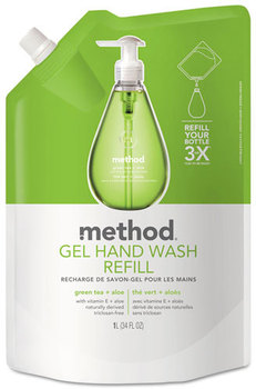 Method® Gel Hand Wash Refill,  Green Tea & Aloe, 34 oz Pouch, 6/Carton
