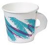 A Picture of product SCC-374HJZJ SOLO® Cup Company Single-Sided Poly Paper Hot Cups,  With Handle, 4oz, Jazz Design, 50/Pack, 20 Packs/Carton