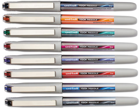 uni-ball 1734916 Vision Needle Roller Ball Stick Liquid Pen Assorted Ink  Fine 8/Set