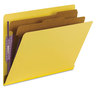 A Picture of product SMD-26789 Smead™ End Tab Colored Pressboard Classification Folders with SafeSHIELD® Coated Fasteners Six 2" Expansion, 2 Dividers, Letter Size, Yellow, 10/Box