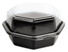 A Picture of product SCC-862611PS94 Creative Carryouts® OctaView® Plastic Hinged Lid Cold Food Containers. 21 oz. 6.76 X 6.3 X 3.15 in. Black and Clear. 200 count.