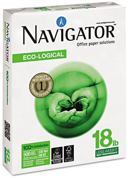 Navigator® Eco-Logical Paper,  97 Brightness, 18 lbs., 8-1/2 x 11, Bright White, 5000/Carton