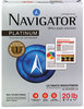 A Picture of product SNA-NPL11205R Navigator® Platinum Paper,  99 Brightness, 20lb, 8-1/2 x 11, White, 2500/Carton