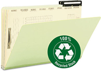 Smead™ Pressboard Mortgage Folders 1" Expansion, 8 Dividers, 1 Fastener, Legal Size, Green Exterior, 10/Box