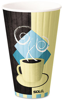 SOLO® Cup Company Duo Shield® Insulated Paper Hot Cups,  20oz, Tuscan, Chocolate/Blue/Beige, 350/Ct