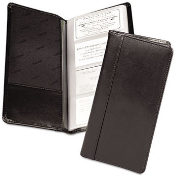 Samsill® Regal™ Leather Business Card File,  96 Card Cap, 2 x 3 1/2 Cards, Black
