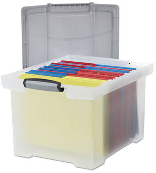 Storex Portable File Tote with Locking Handles,  Letter/Legal, Clear