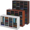 A Picture of product SAF-9331MH Safco® E-Z Stor® Wood Literature Organizers,  60 Slots, 40x11 3/4x52 1/4, Mahogany, 2 Boxes