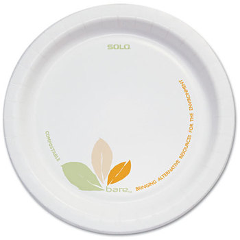 SOLO® Cup Company Bare® Eco-Forward® Medium Weight Paper Dinnerware Plates. 6 in. Green/Tan. 500/carton.