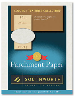 Southworth® Parchment Specialty Paper,  Ivory, 32 lb., 8 1/2 x 11, 250/Box