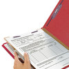 A Picture of product SMD-18731 Smead™ Four-Section Colored Pressboard Top Tab Classification Folders with SafeSHIELD® Coated Fasteners Four 1 Divider, Legal Size, Bright Red, 10/Box