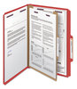 A Picture of product SMD-18731 Smead™ Four-Section Colored Pressboard Top Tab Classification Folders with SafeSHIELD® Coated Fasteners Four 1 Divider, Legal Size, Bright Red, 10/Box