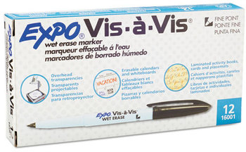 EXPO® Vis-à-Vis® Wet Erase Marker,  Fine Point, Black, Dozen