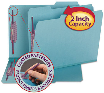 Smead™ Colored Pressboard Fastener Folders with SafeSHIELD® Coated Fasteners 2" Expansion, 2 Letter Size, Blue, 25/Box