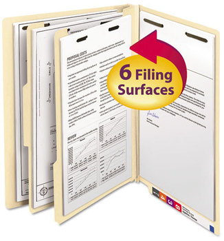 Smead™ Manila End Tab Classification Folders 2" Expansion, 2 Dividers, 6 Fasteners, Letter Size, Exterior, 10/Box