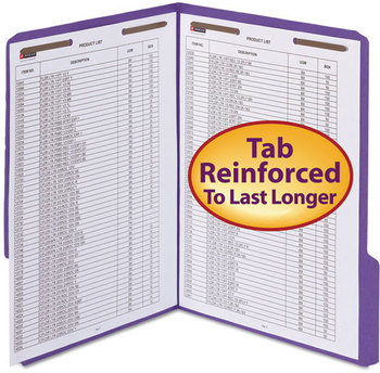 Smead™ WaterShed® CutLess® Reinforced Top Tab Fastener Folders 0.75" Expansion, 2 Fasteners, Letter Size, Purple Exterior, 50/Box