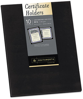 Southworth® Certificate Holder,  Black, Linen, 105 lbs., 12 x 9-1/2, 10/Pack