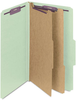 Smead™ Pressboard Classification Folders with SafeSHIELD® Coated Fasteners Six 2/5-Cut Tabs, 2 Dividers, Legal Size, Gray-Green, 10/Box