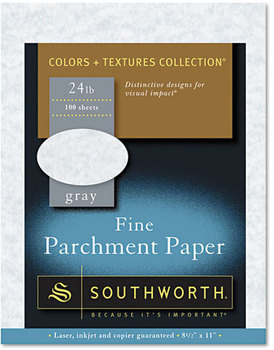 Southworth® Parchment Specialty Paper,  Gray, 24 lb., 8 1/2 x 11, 100/Box