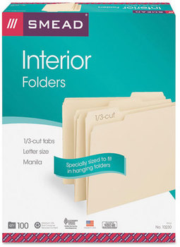Smead™ Interior File Folders 1/3-Cut Tabs: Assorted, Letter Size, 0.75" Expansion, Manila, 100/Box