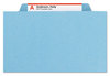 A Picture of product SMD-14030 Smead™ Six-Section Colored Pressboard Top Tab Classification Folders with SafeSHIELD® Coated Fasteners Six 2 Dividers, Letter Size, Blue, 10/Box