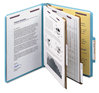 A Picture of product SMD-14030 Smead™ Six-Section Colored Pressboard Top Tab Classification Folders with SafeSHIELD® Coated Fasteners Six 2 Dividers, Letter Size, Blue, 10/Box