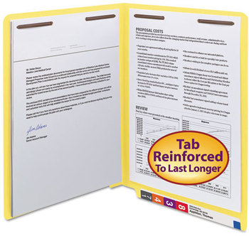 Smead™ WaterShed® CutLess® End Tab Fastener Folders 0.75" Expansion, 2 Fasteners, Letter Size, Yellow Exterior, 50/Box