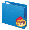 A Picture of product SMD-64270 Smead™ Hanging Pockets with Full-Height Gusset 1 Section, 3" Capacity, Letter Size, 1/5-Cut Tabs, Sky Blue, 25/Box