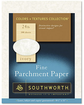 Southworth® Parchment Specialty Paper,  Ivory, 24 lb., 8 1/2 x 11, 100/Box