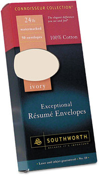 Southworth® 100% Cotton Résumé Envelope,  Ivory, 24 lbs., Wove, 50/Box