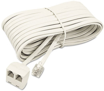 Softalk® Telephone Extension Cord, Plug/Dual Jack,  Plug/Dual Jack, 25 ft., Almond