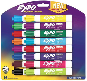 EXPO® Low Odor Dry Erase Vibrant Color Markers,  Assorted Colors, Medium, 16/Set
