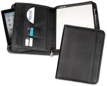 Samsill® Professional Zipper Padfolio with iPad® Pocket,  Pockets/Slots, Writing Pad, Black
