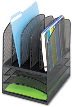 Safco® Onyx™ Mesh Desk Organizer with Five Vertical/Three Horizontal Sections Vertical and Three Letter Size Files, 11.5" x 9.5" 13", Black