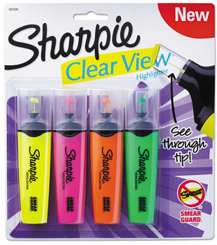 Sharpie® Clearview Highlighters, Blade Tips. Assorted Colors. 4 count.