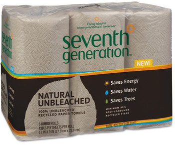 Seventh Generation® Natural Unbleached 100% Recycled Paper Towels,  11 x 9, 120 SH/RL, 6 RL/PK