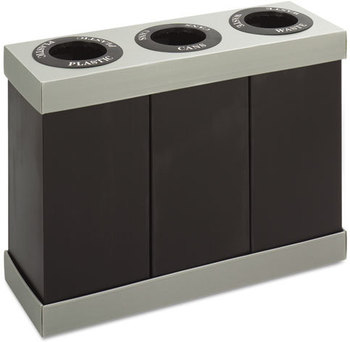 Safco® At-Your-Disposal® Recycling Center,  Polyethylene, Three 28gal Bins, Black