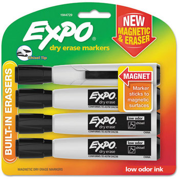 EXPO® Magnetic Dry Erase Marker,  Chisel Tip, Black, 4/Pack