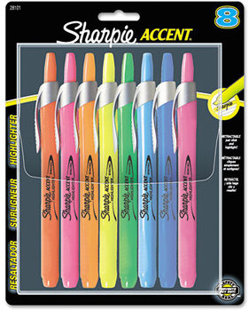 Sharpie® Retractable Highlighters,  Chisel Tip, Assorted Colors, 8/Set