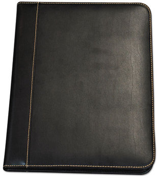 Samsill® Contrast Stitch Leather Padfolio,  8 1/2 x 11, Leather, Black