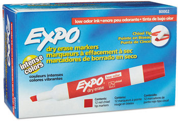 EXPO® Low-Odor Dry-Erase Marker,  Chisel Tip, Red, Dozen